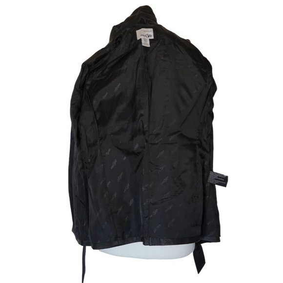 East 5th Black Leather Jacket Womens Size Petite Small Ties at Waist Zip Front - Picture 15 of 16